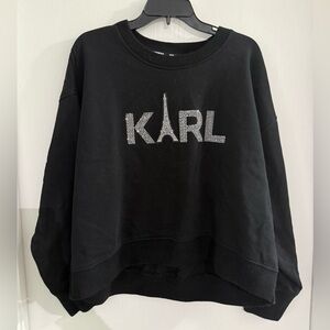 Karl Lagerfeld XL Black Cotton Crewneck Women's Sweater/Sweatshirt